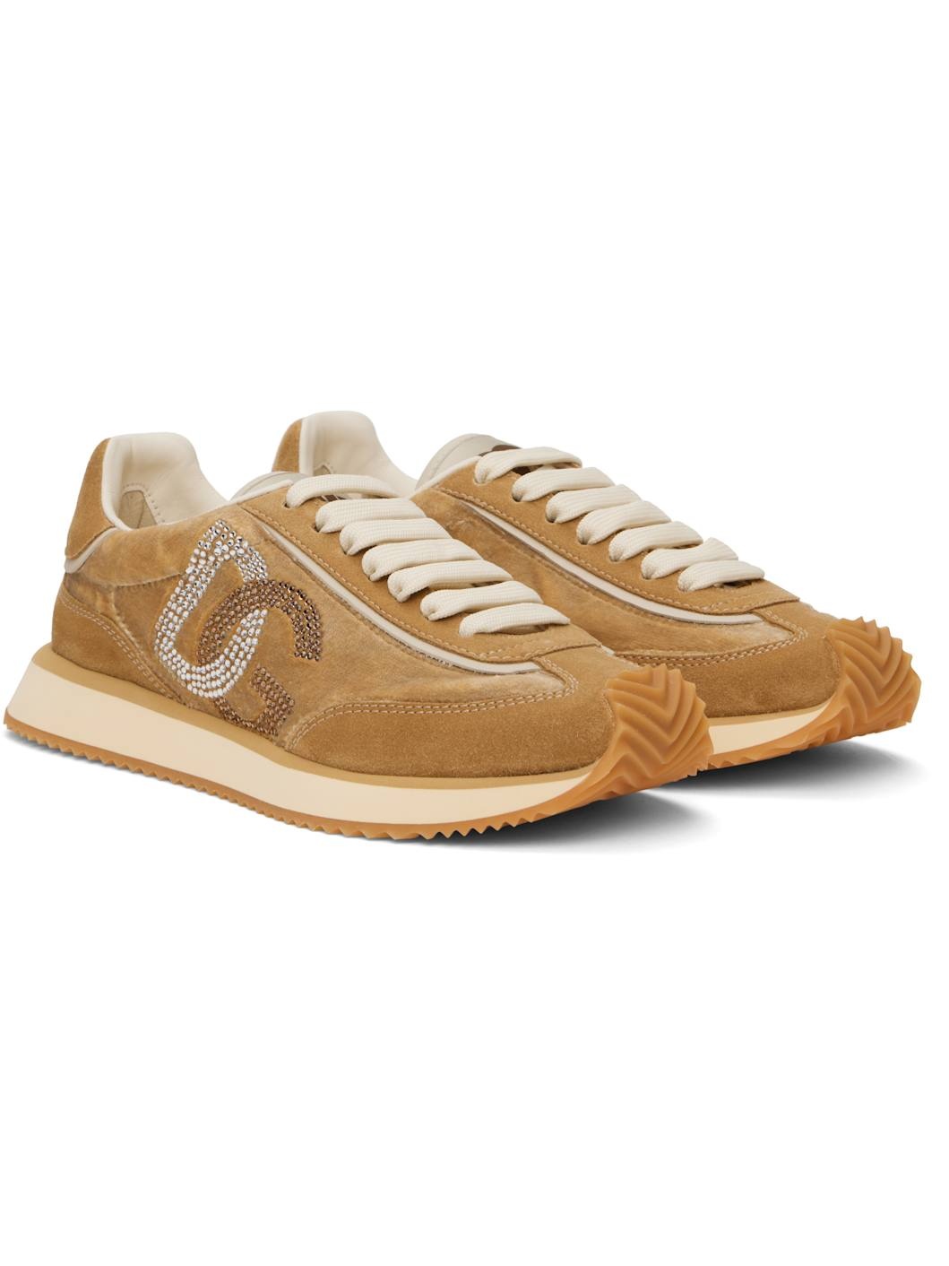 Tan & Beige Mixed-Material 'DG' Cushion Sneakers - 4