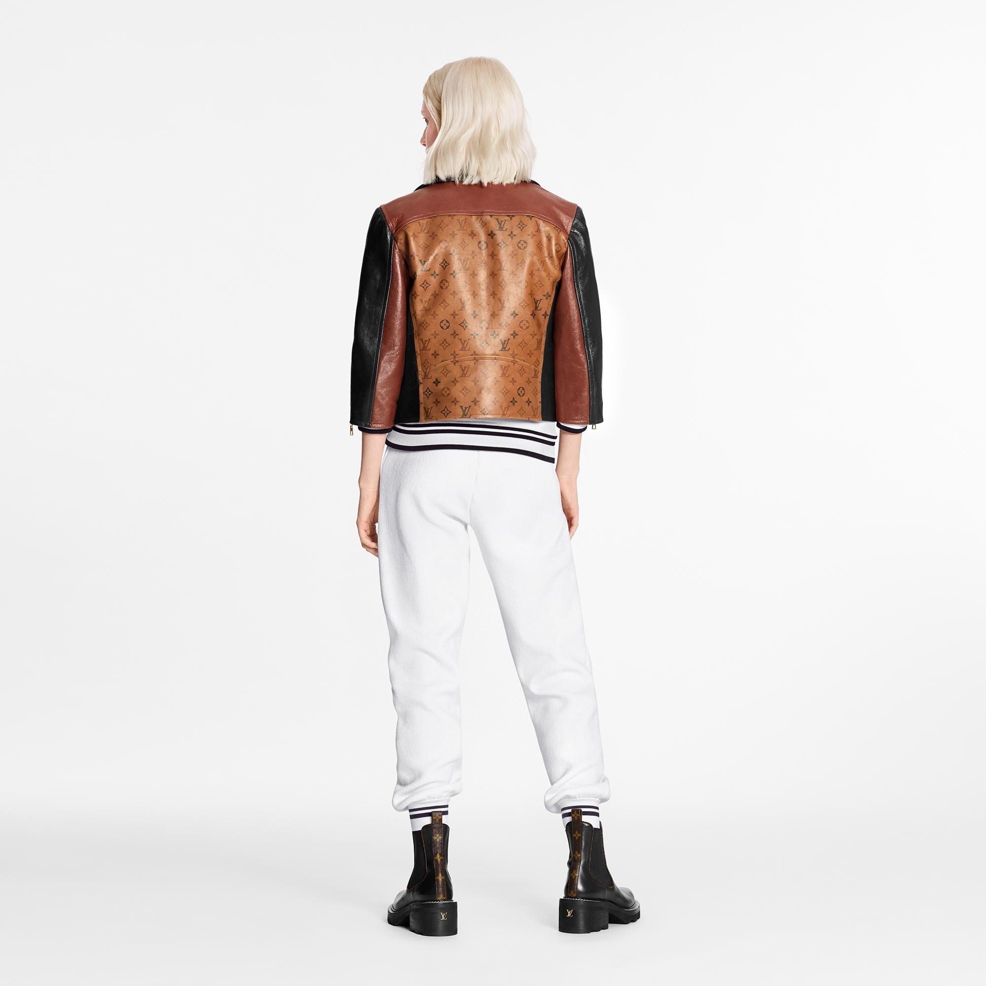 Tattoo Monogram Cropped Leather Biker Jacket - 4