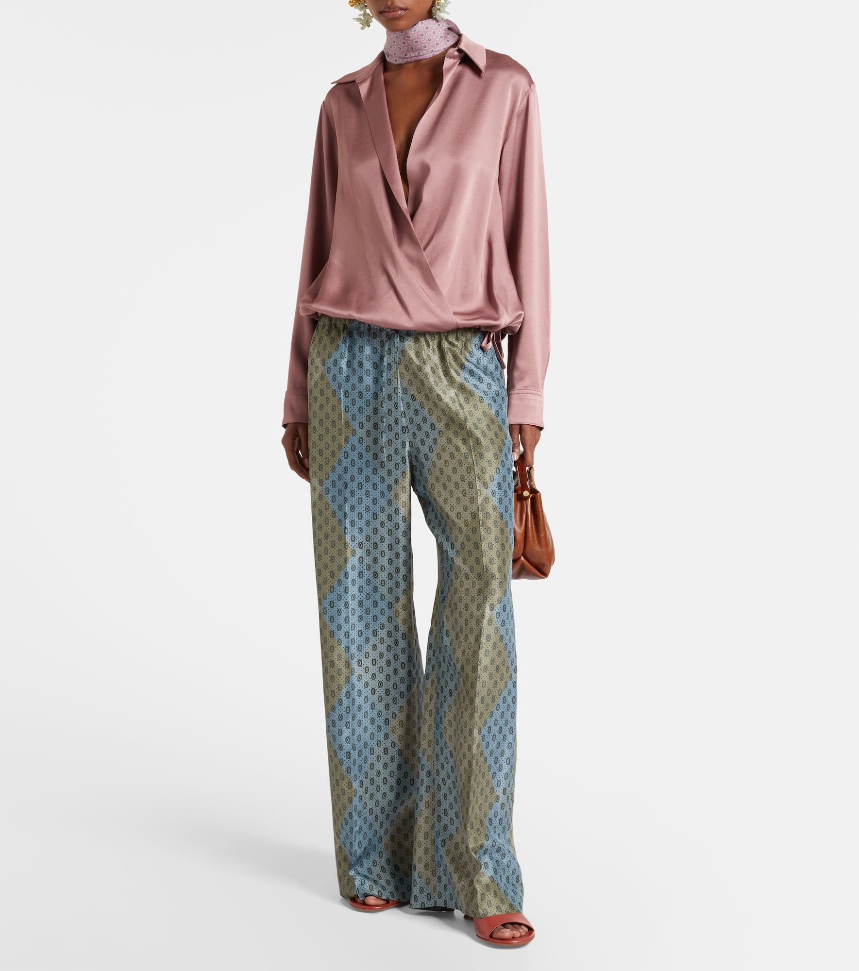 Printed silk satin straight pants - 2