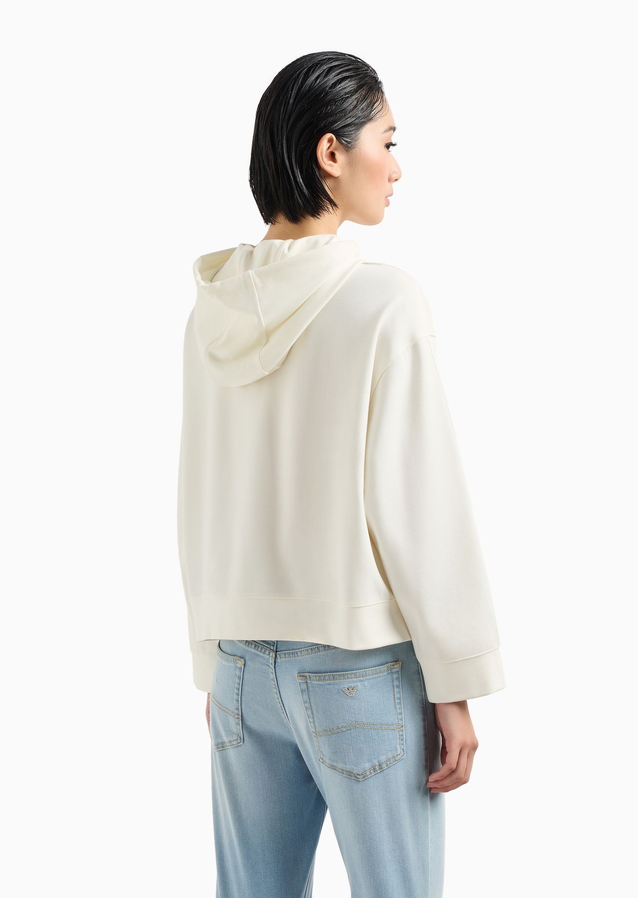Hooded sweatshirt in Milano-stitch fabric with logo tape - 5
