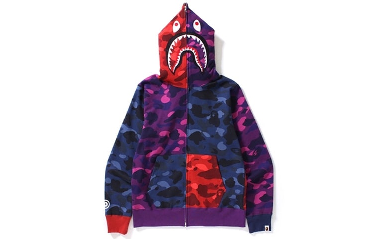 A Bathing Ape Shark Camo Full Zip Hoodie 'Purple Red Blue' 1D70-115-009 - 3