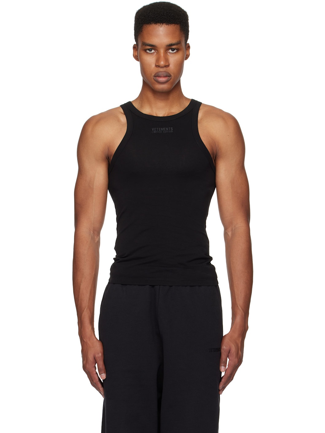 Black Embroidered Logo Tank Top - 1