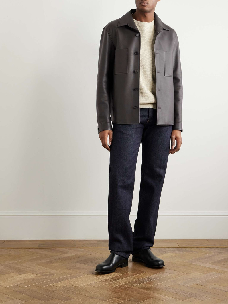 Loro Piana Evandro Full Grain Leather Overshirt outlook