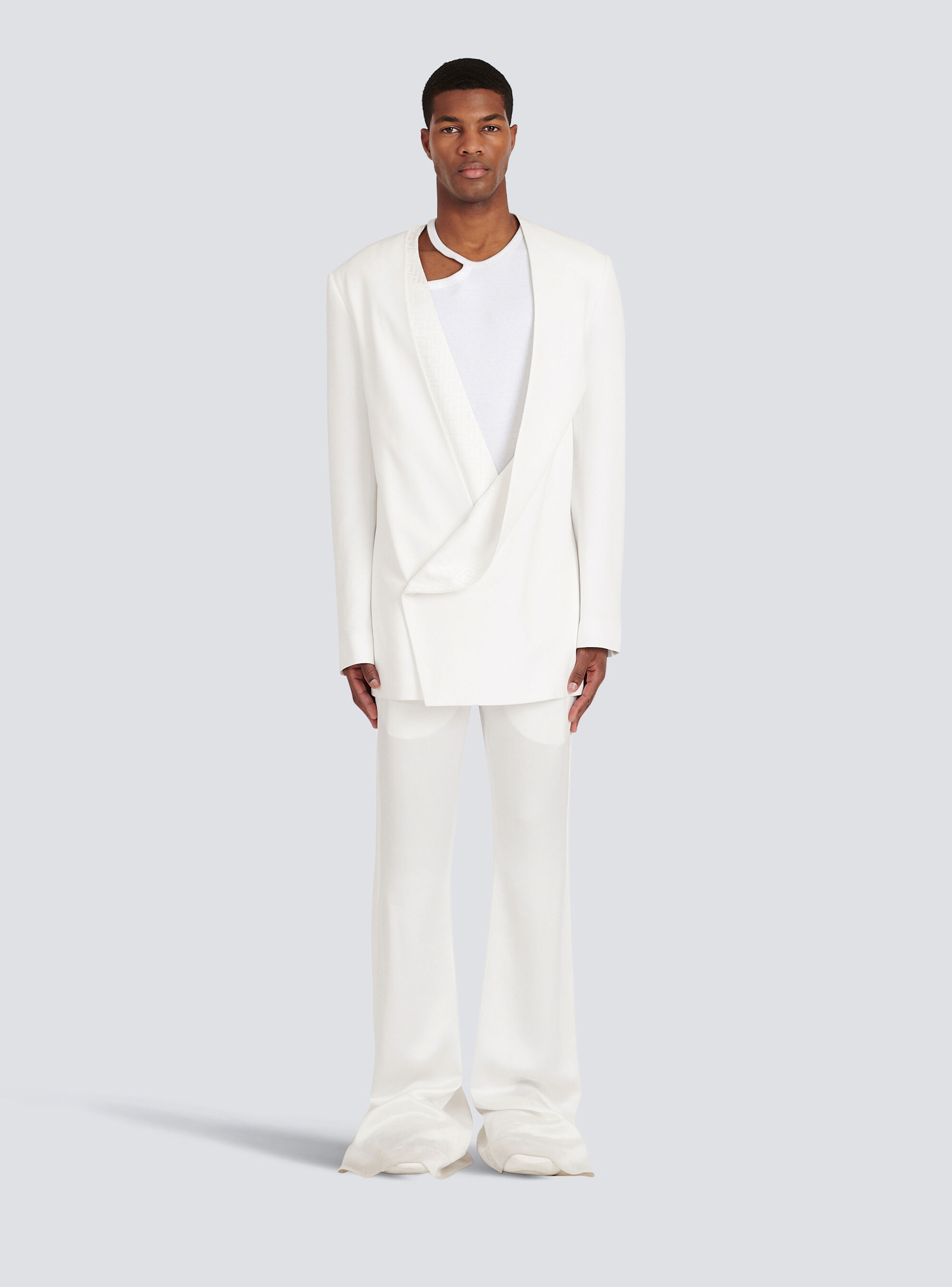 Satin kimono blazer with Balmain monogram - 3