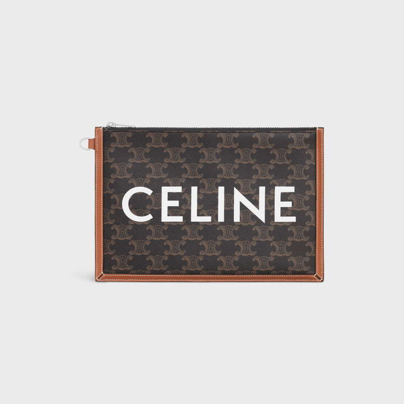 CELINE SMALL FLAT POUCH WITH STRAP in Triomphe canvas with celine print outlook