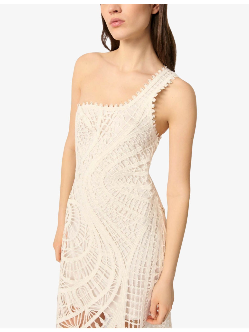 Geometric-Pattern One-Shoulder Crochet-Knit Midi Dress - 5