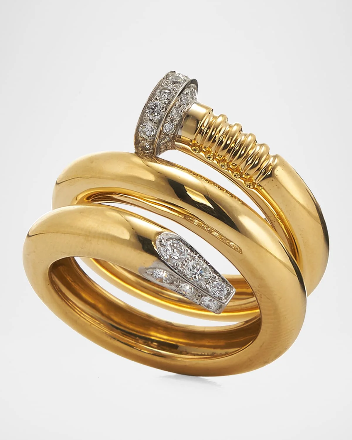 18K Diamond Hammered Nail-Shaped Ring, Size 6.5 - 1