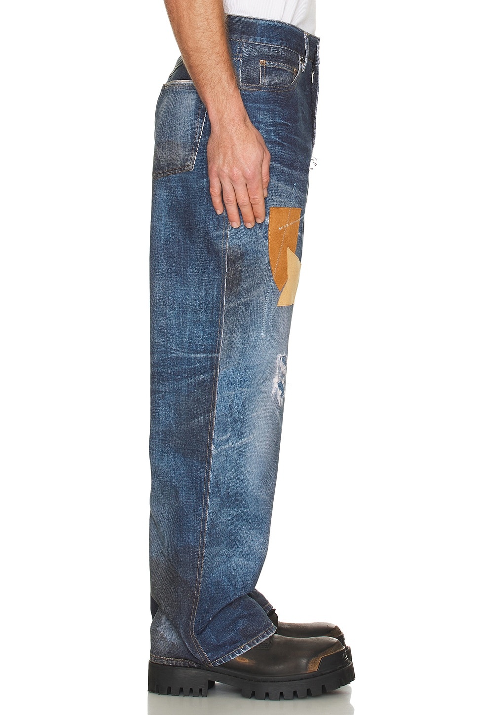 Unisex Patchwork Printed Denim Trompe L`Oeil Jeans - 4
