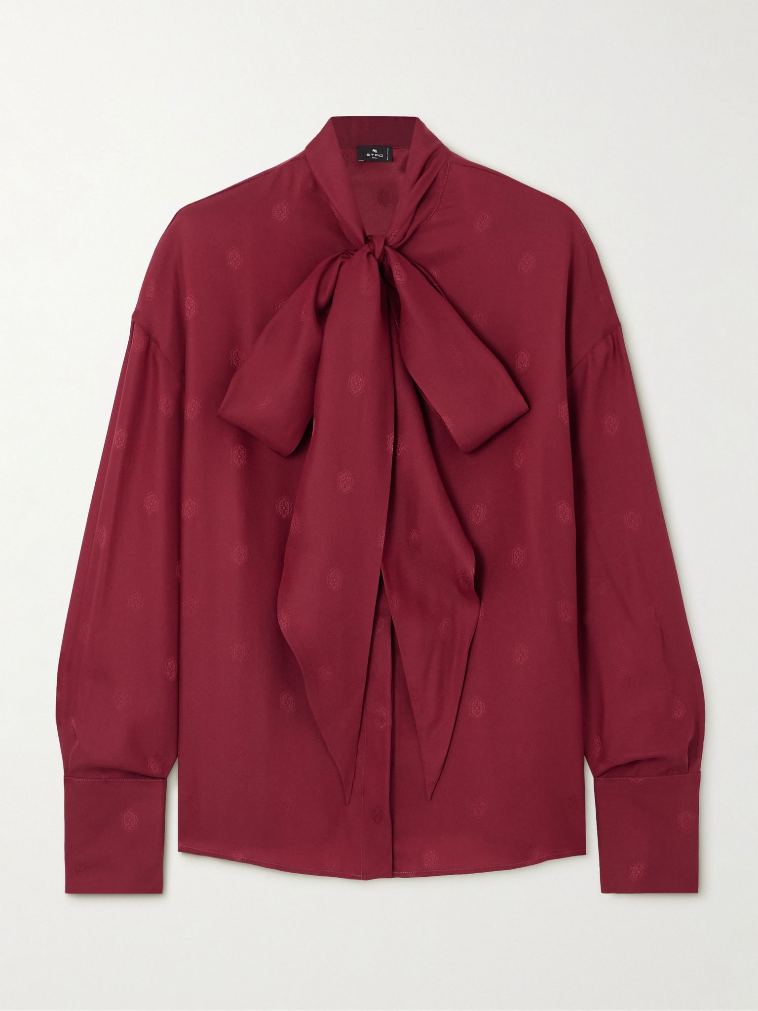 Pussy-bow silk-jacquard blouse Burgundy - 1