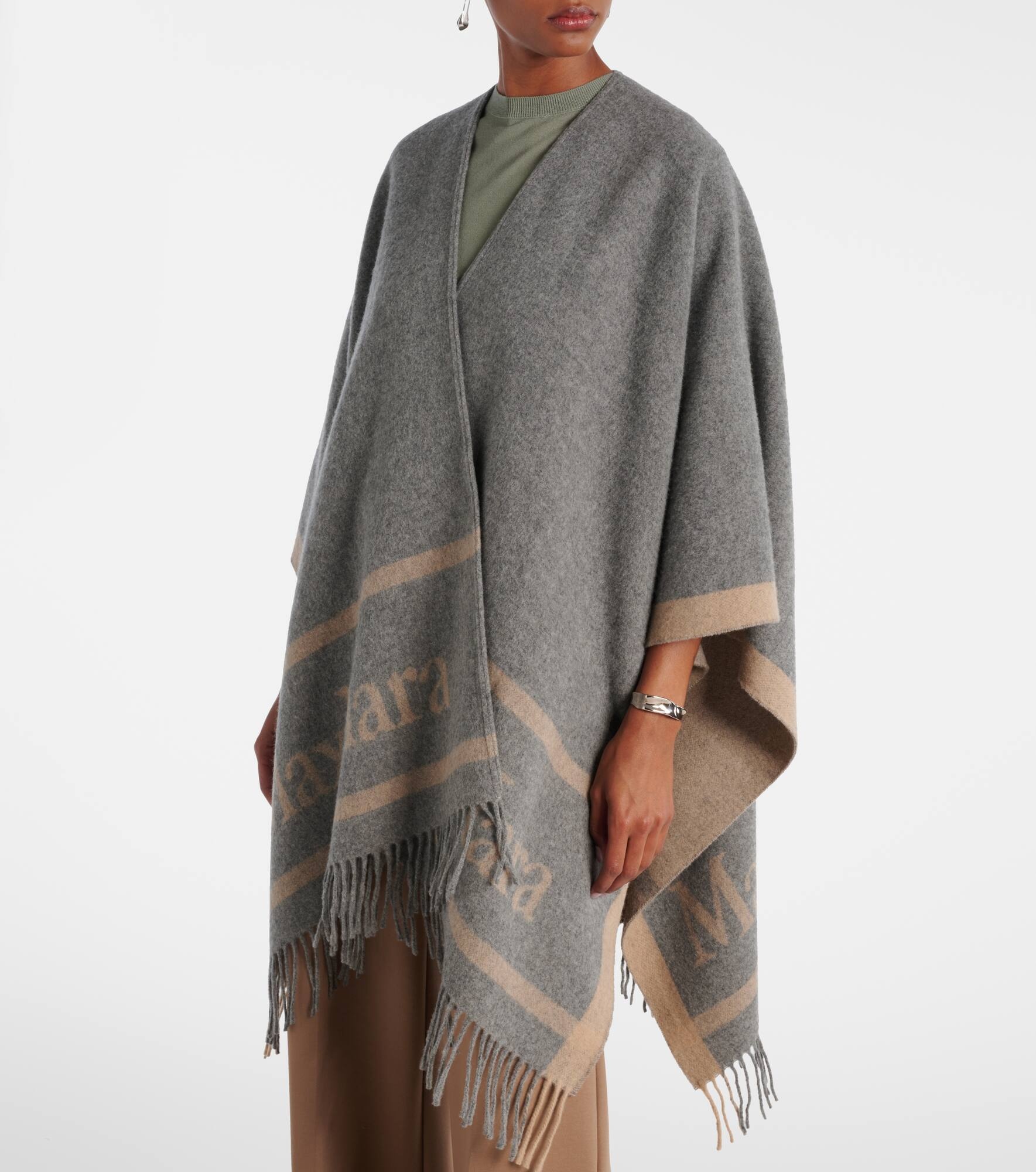 Max Mara Hilde fringed wool jacquard cape | REVERSIBLE