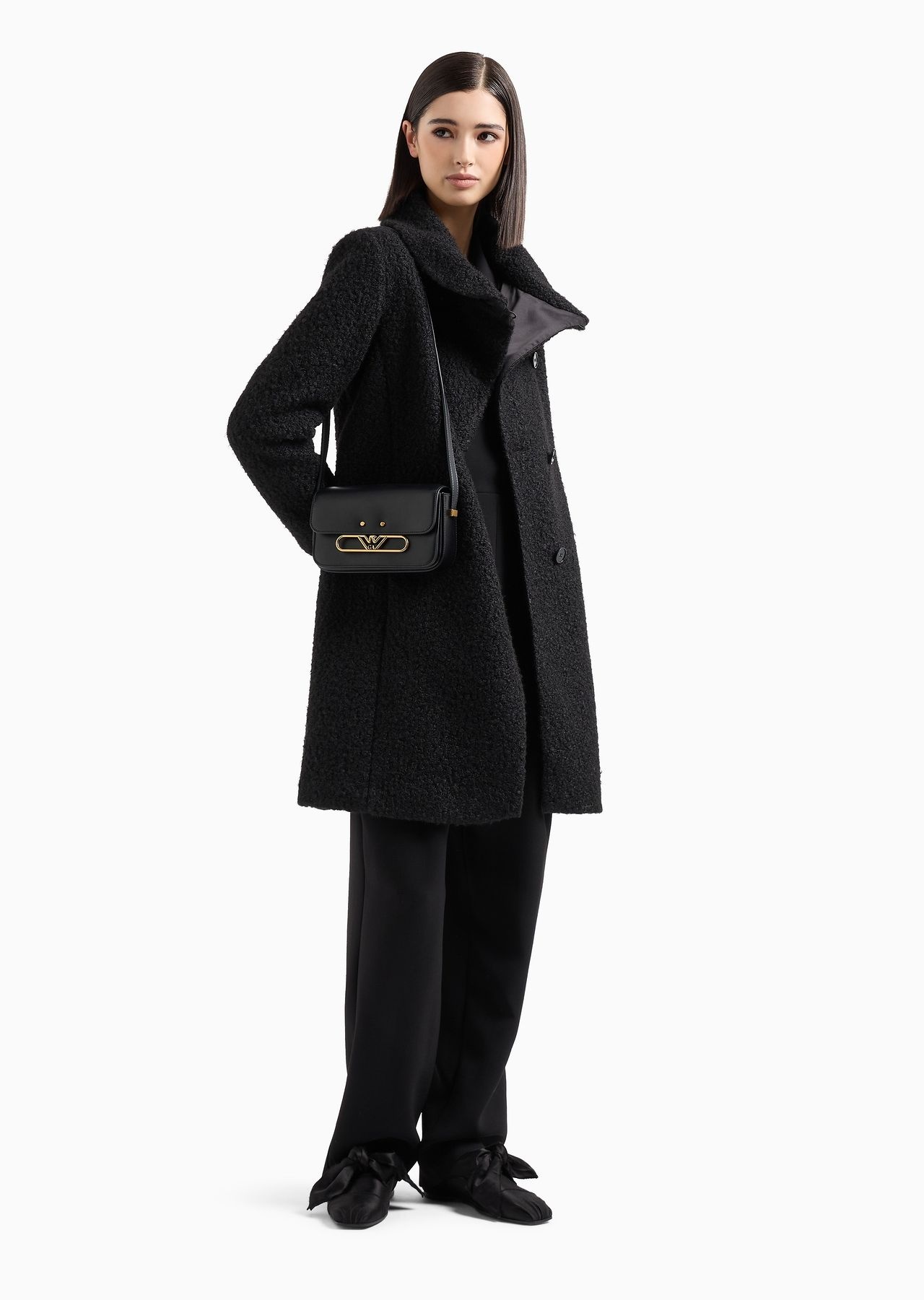 Bouclé cloth coat with off-centre closure - 2