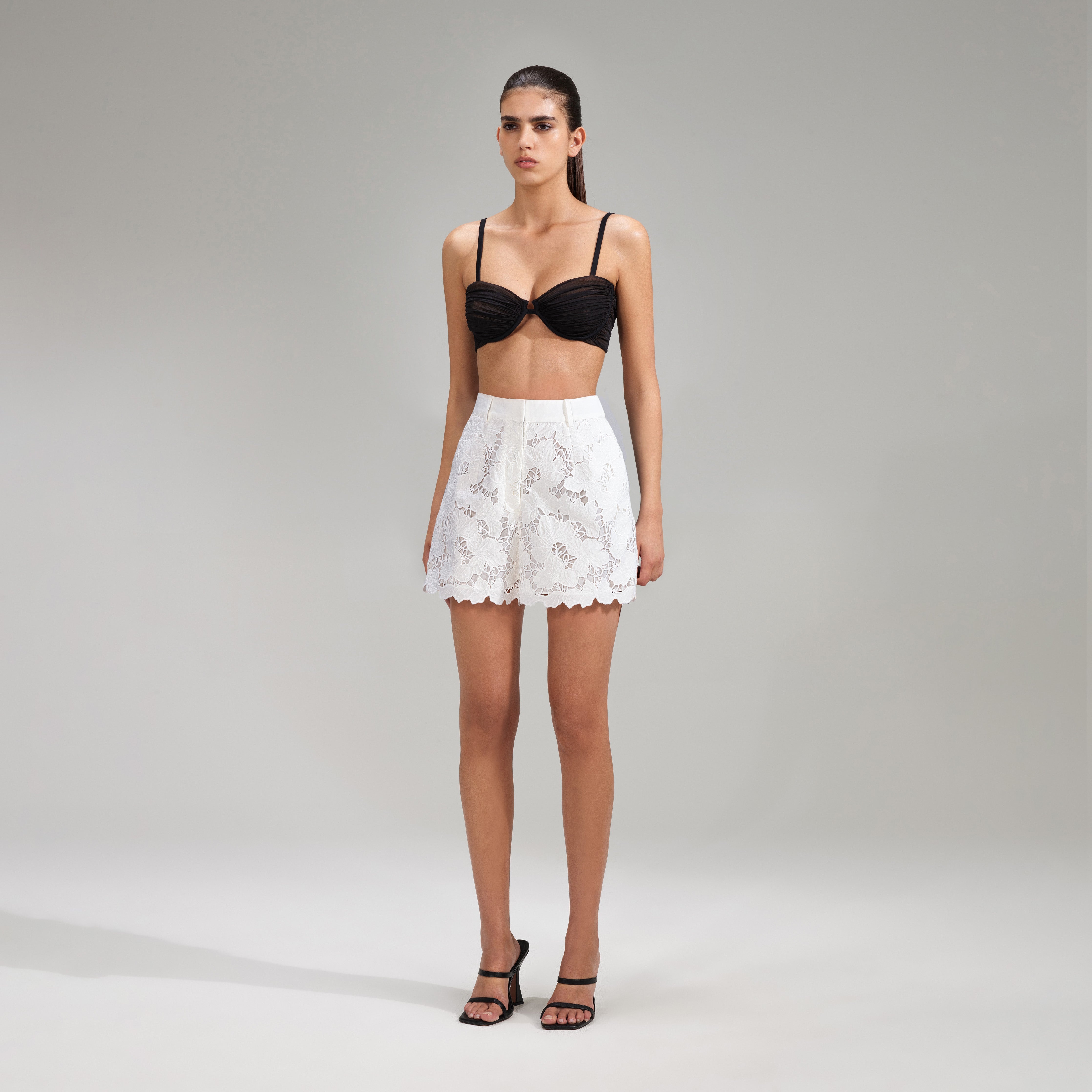 White Cotton Lace Shorts - 2