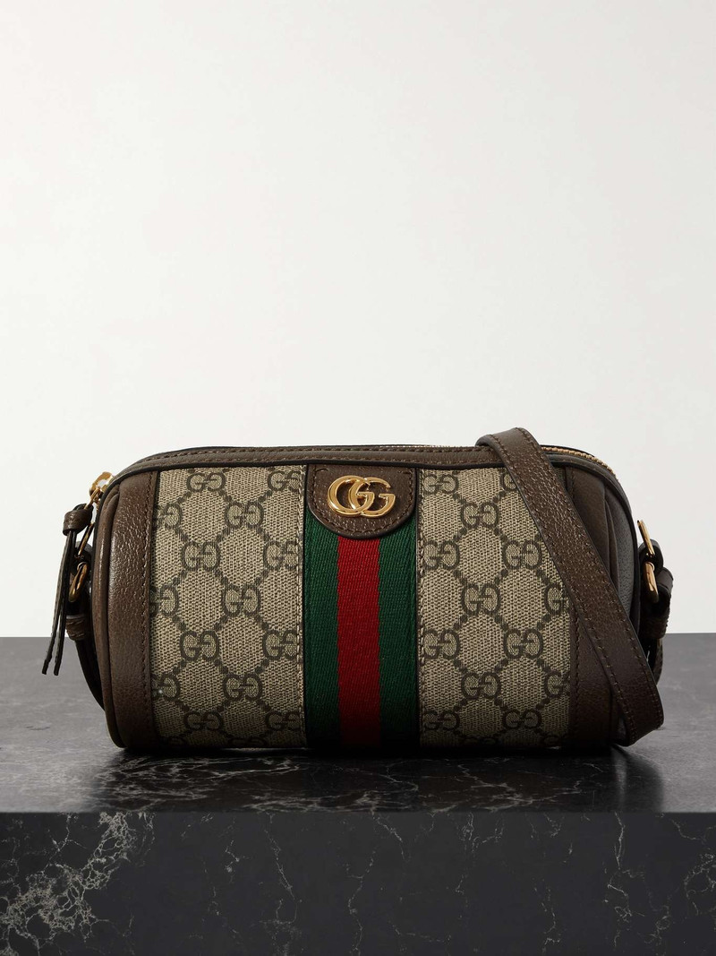 Ophidia mini leather and webbing-trimmed printed coated-canvas shoulder bag - 1