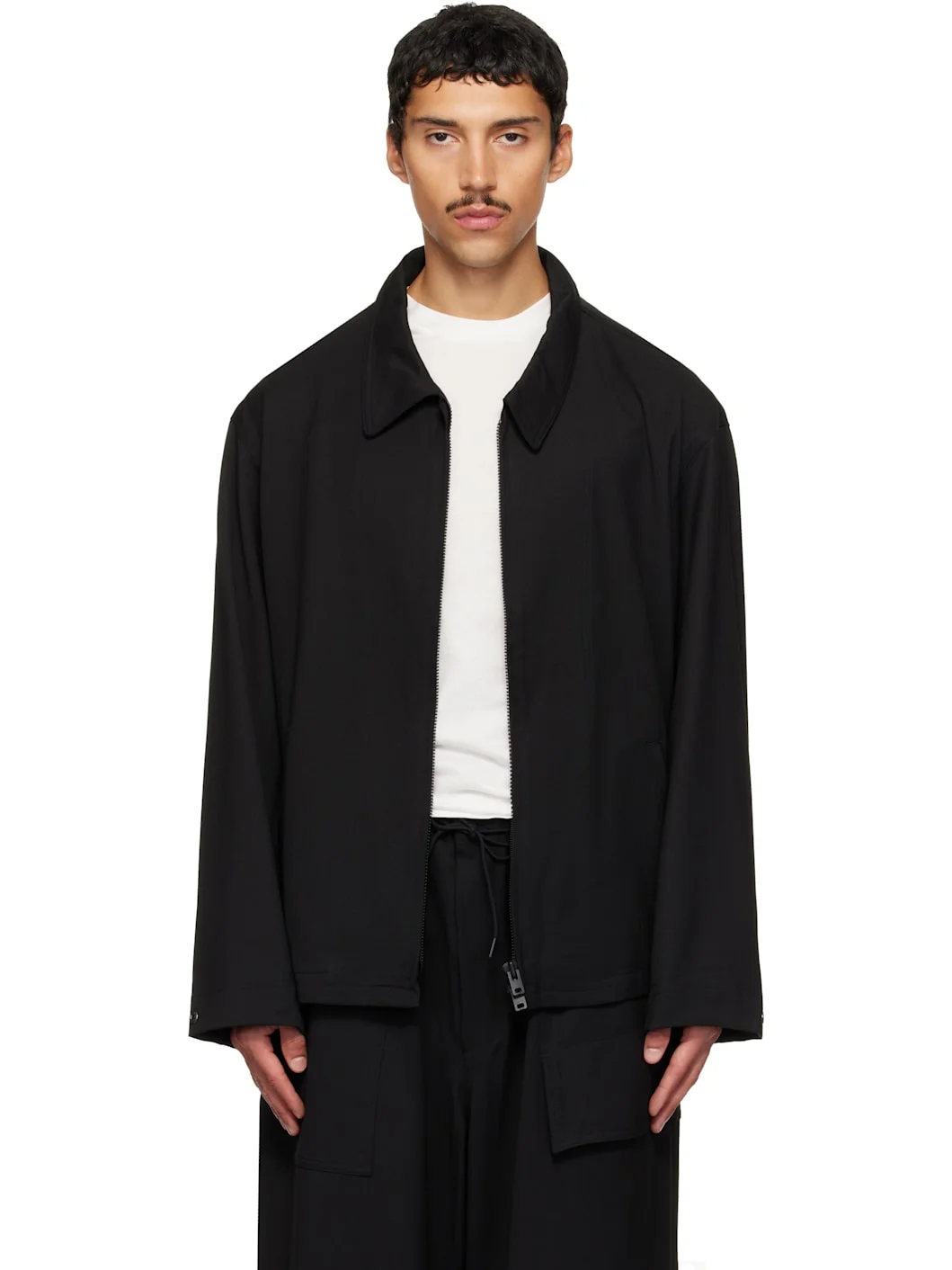 Black Wool Tailored Blouson Jacket - 1