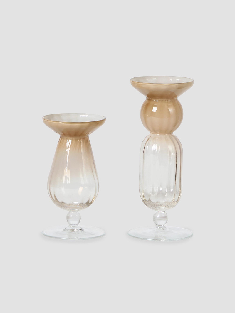Pair of Murano Glass Candlestick Holders - Beige 1