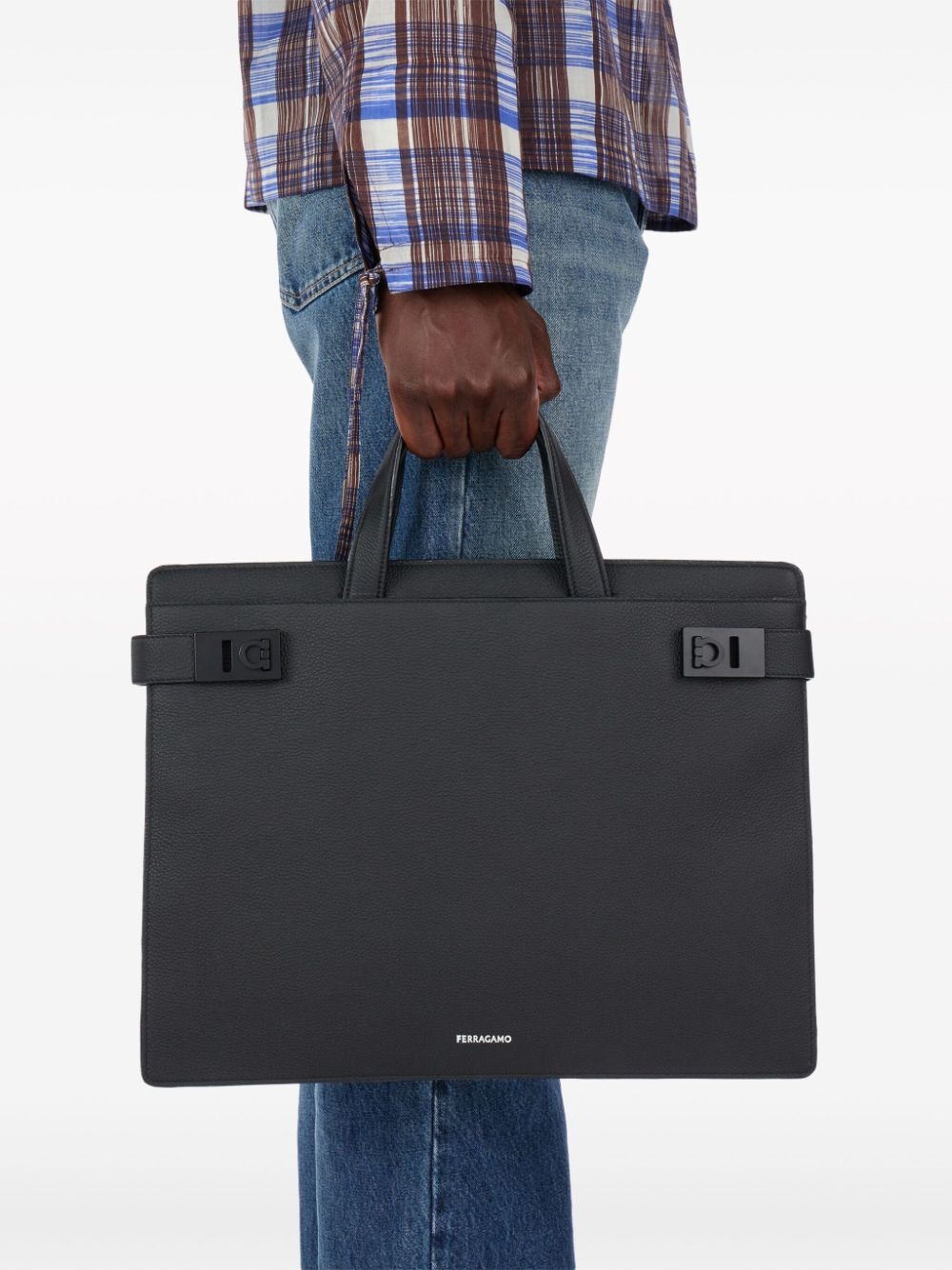 Gancini-buckle leather briefcase - 2