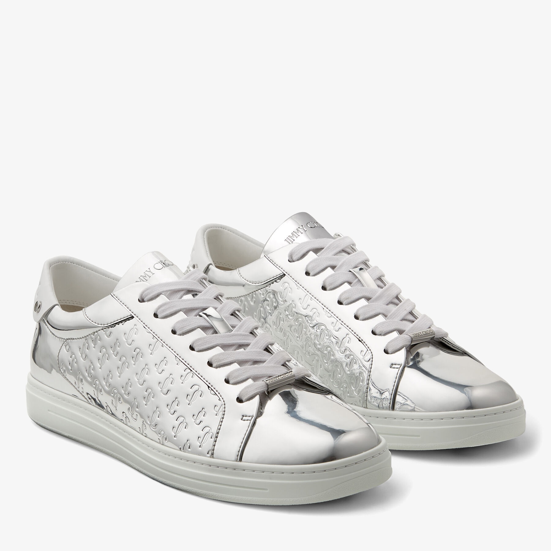 Rome/M
Silver Metallic JC Monogram Pattern and Leather Low-Top Trainers - 2