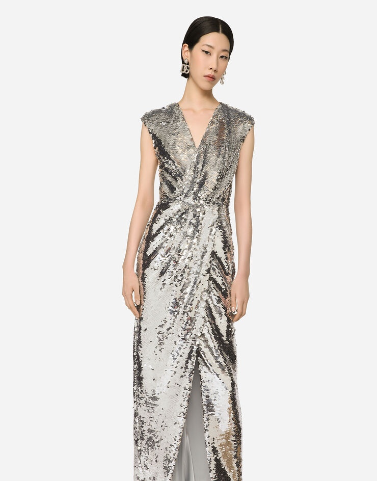 Long sequined dress with draping - 5