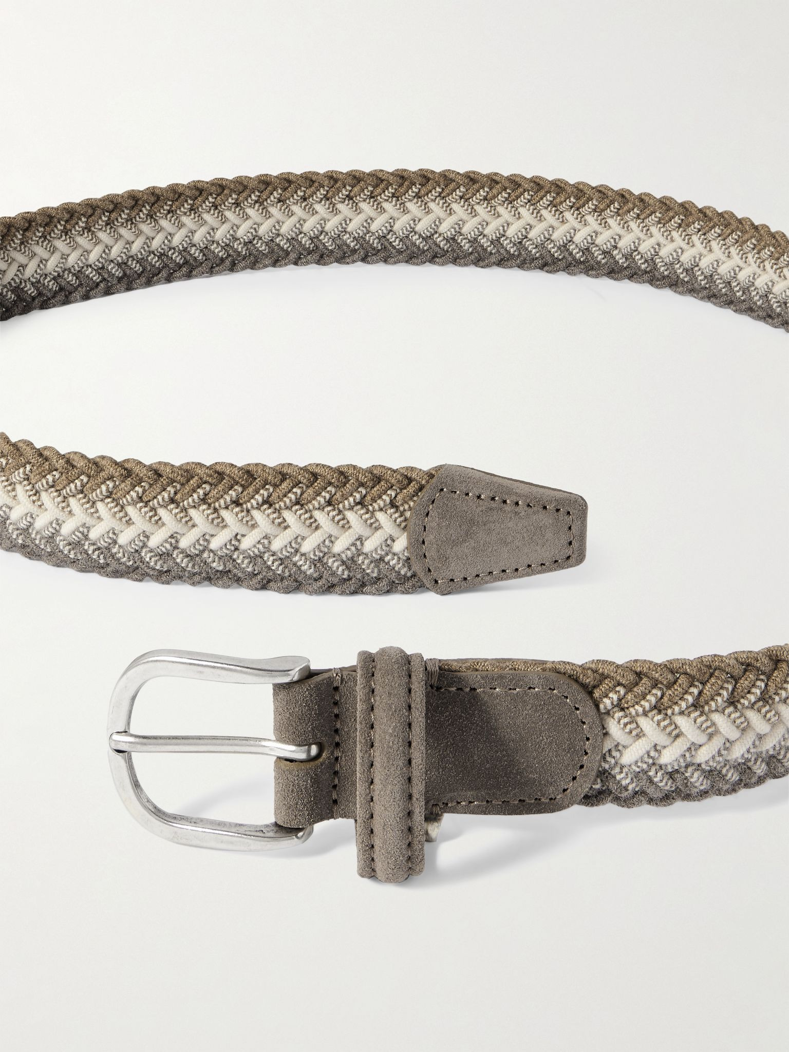 3cm Suede-Trimmed Woven Stretch-Wool Belt Beige - 2