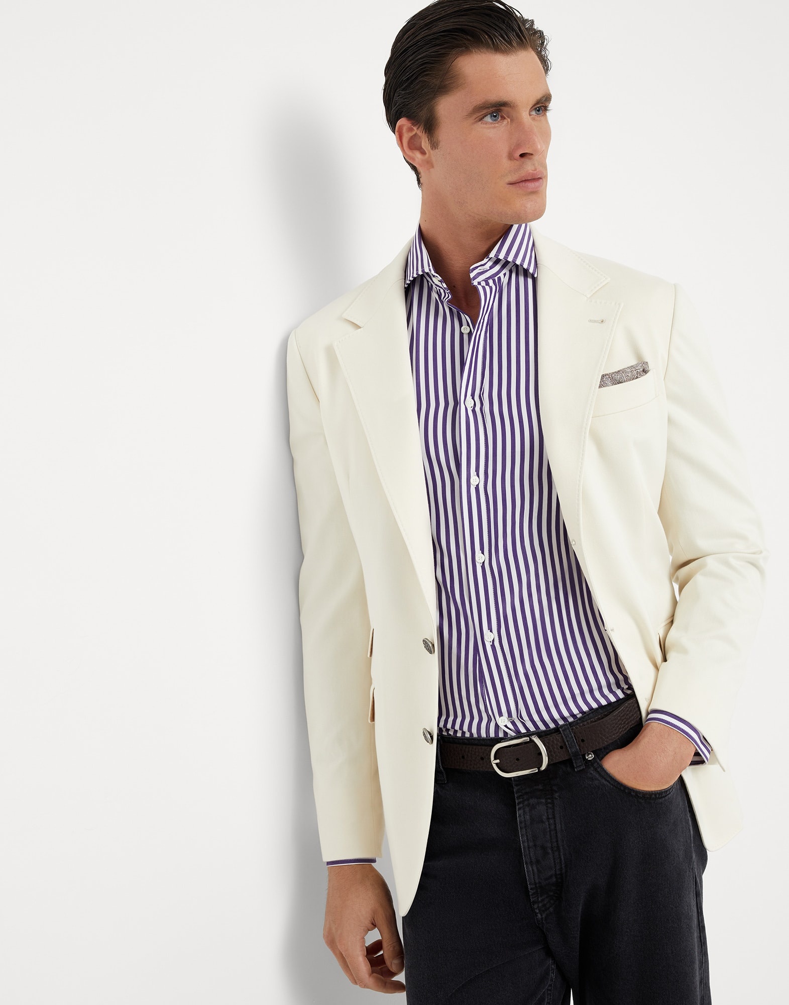 Striped poplin slim fit shirt with spread collar - 4