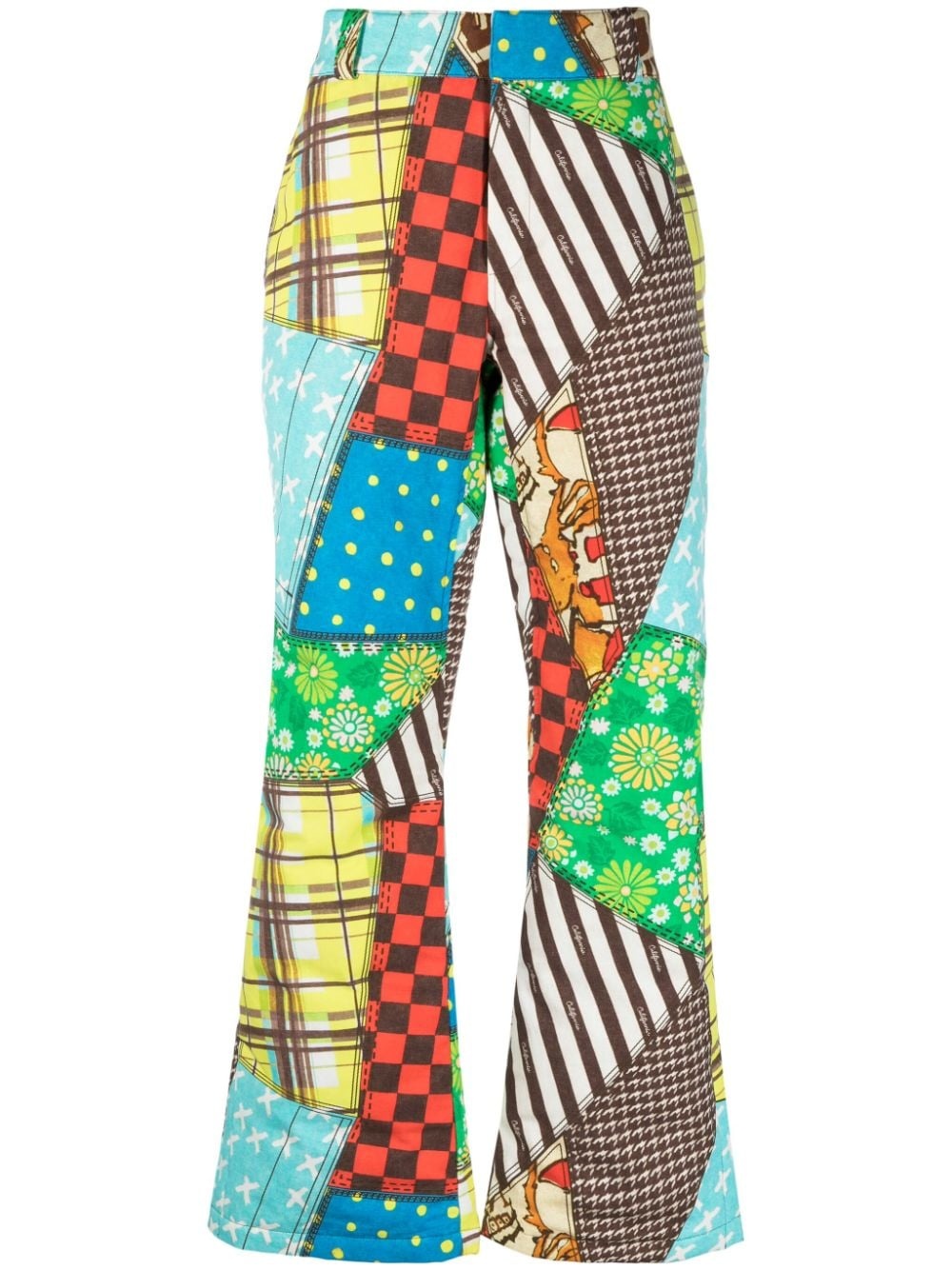 patchwork-print straight-leg trousers - 1