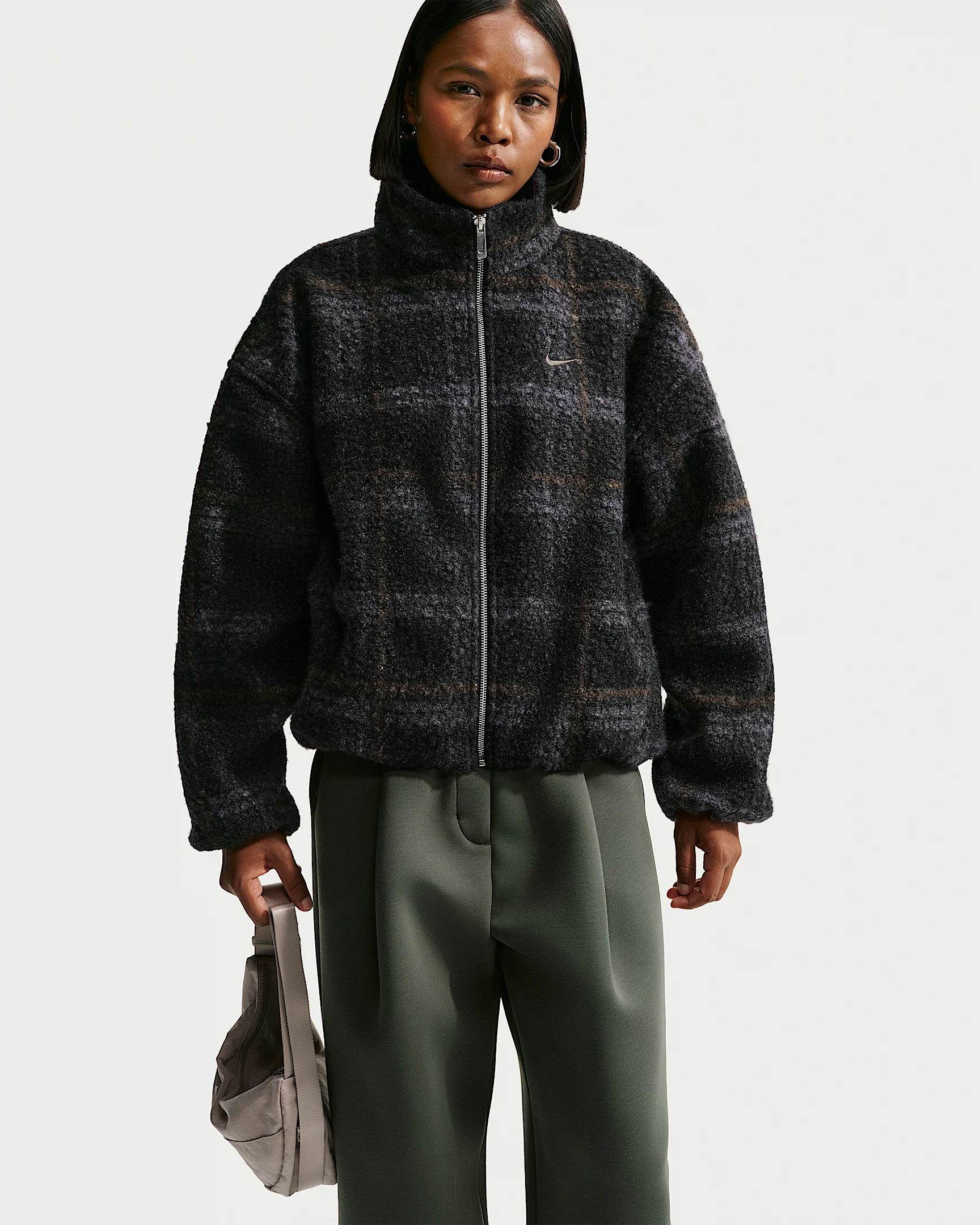 Nike Sportswear Women's Oversized Plaid High-Pile Fleece Jacket - 1
