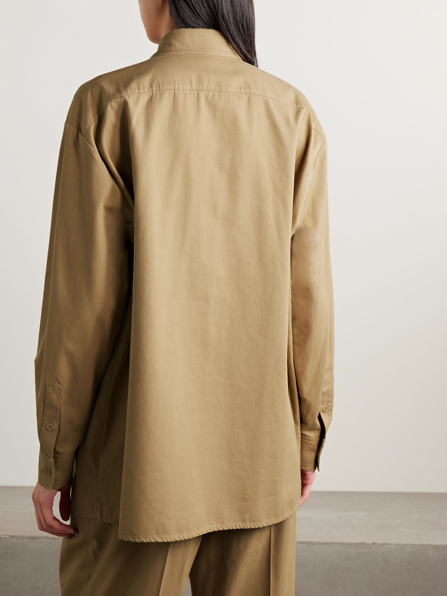 Tansy oversized cotton and cashmere-blend twill shirt Beige - 4