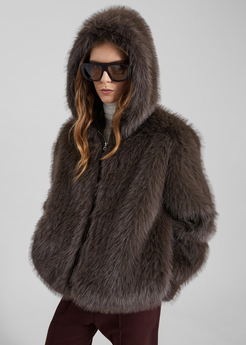 Savoie Faux Fur Hooded Jacket - Brown 6