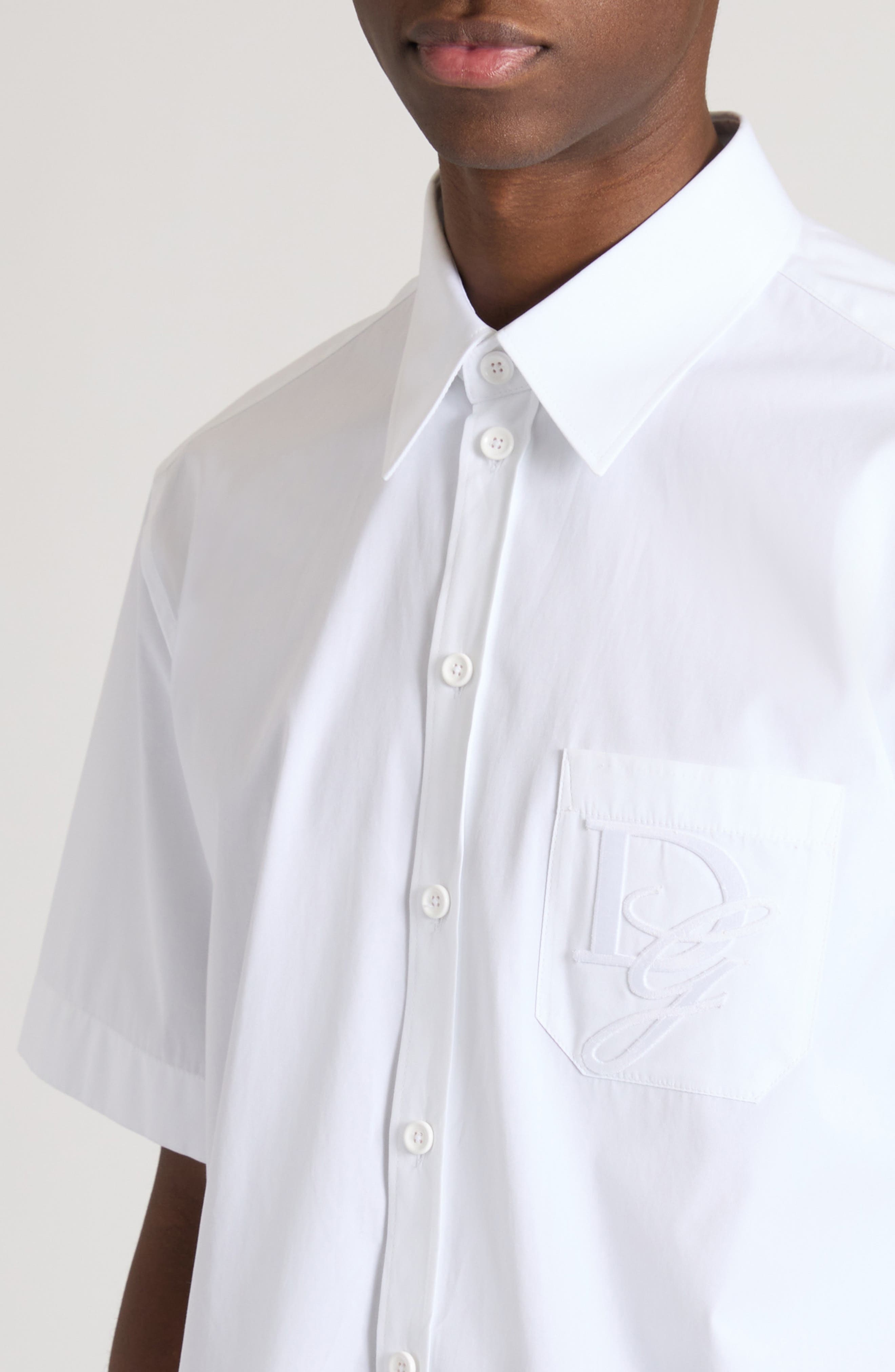 Dolce&Gabbana Logo Cotton Button-Up Shirt in Bianco Ottico at Nordstrom - 5