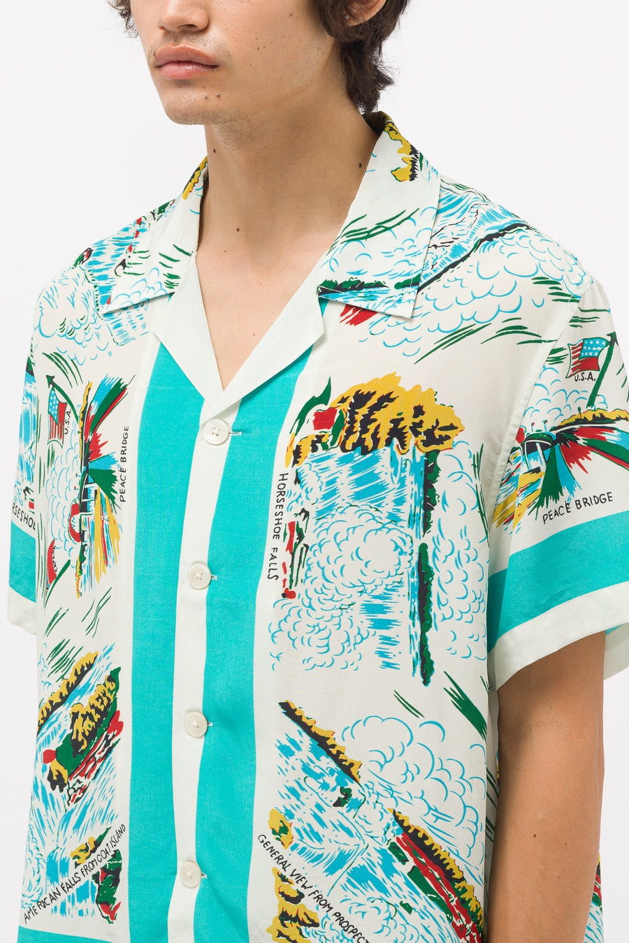 BODE Niagara Souvenir Short Sleeve Shirt in White | notreshop 