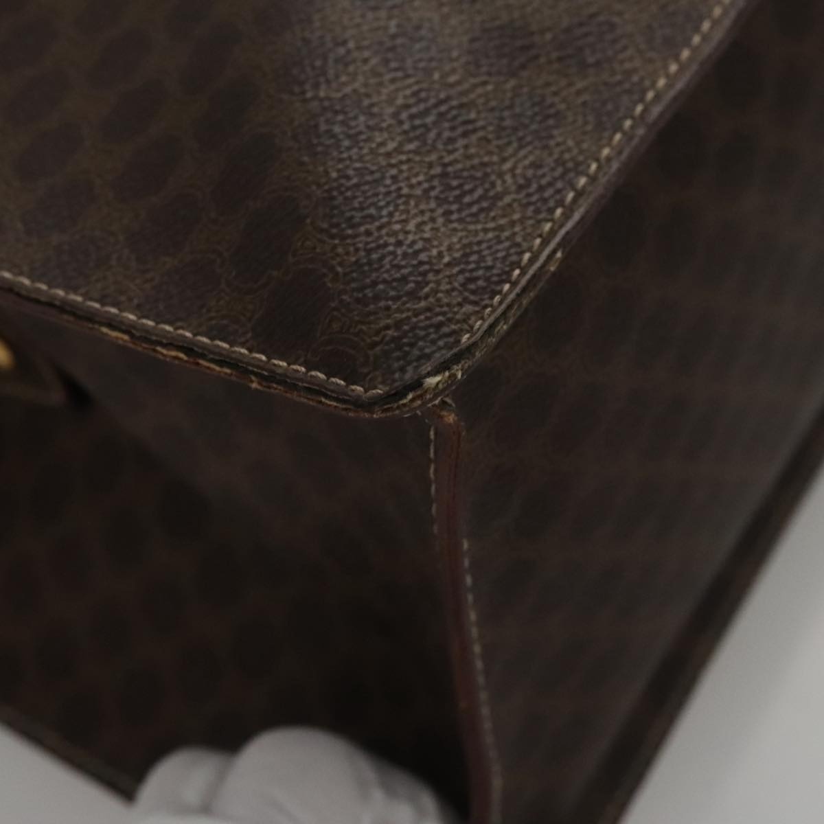 CELINE Macadam Canvas Hand Bag Pvc Leather Brown Gold - 15