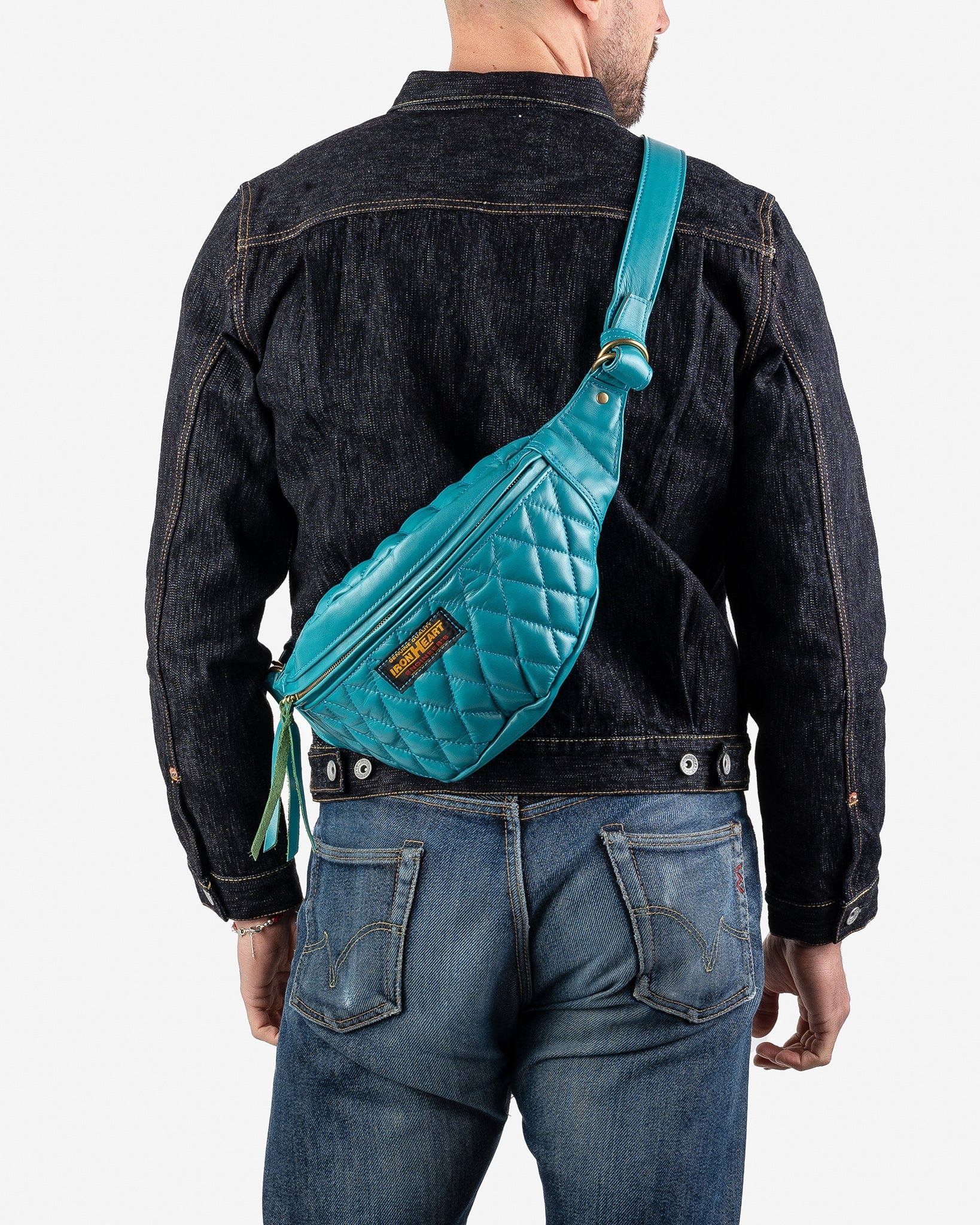 IHE-45-BLU Diamond Stitched Leather Waist Bag - Blue - 2
