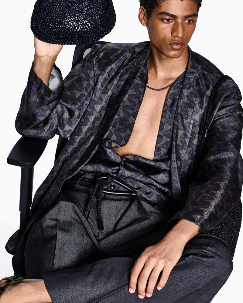 GIORGIO ARMANI SINGLE-BREASTED WAISTCOAT IN CUPRO CANVAS WITH A GEOMETRIC PRINT outlook