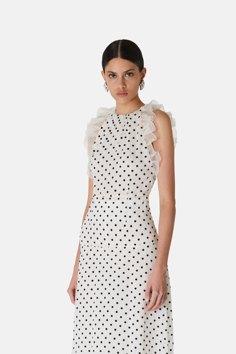 FLOCKED POLKA DOT SILK GEORGETTE SLEEVELESS DRESS - 6