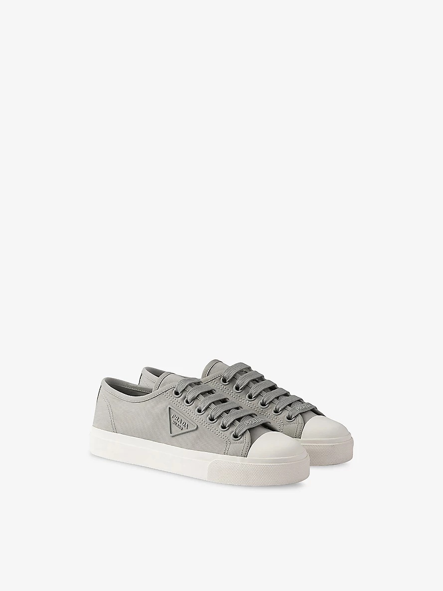 Logo-Plaque Cotton-Gabardine Low-Top Trainers - 3