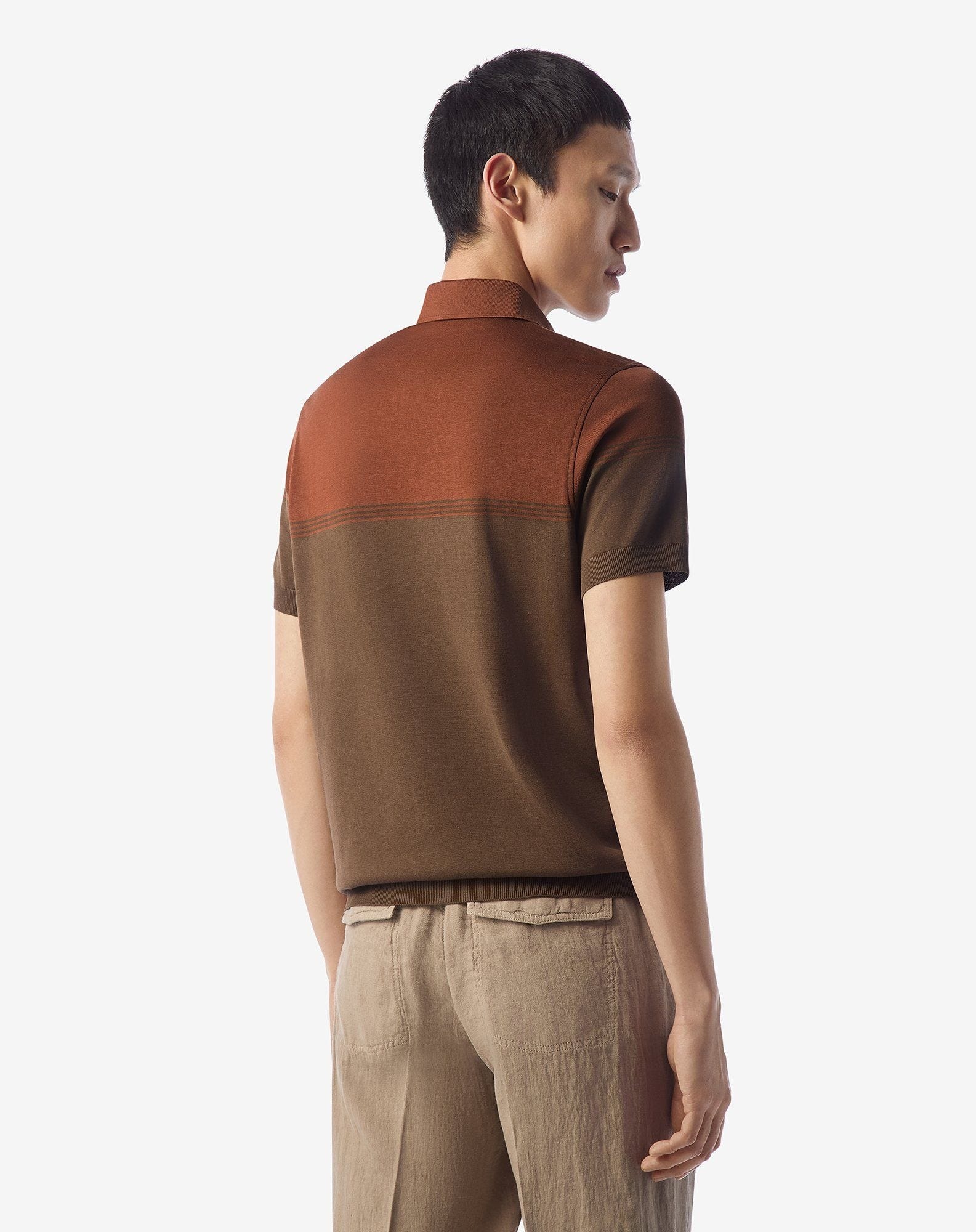 Burned earth/chestnut brown button-up lisle thread polo shirt - 3