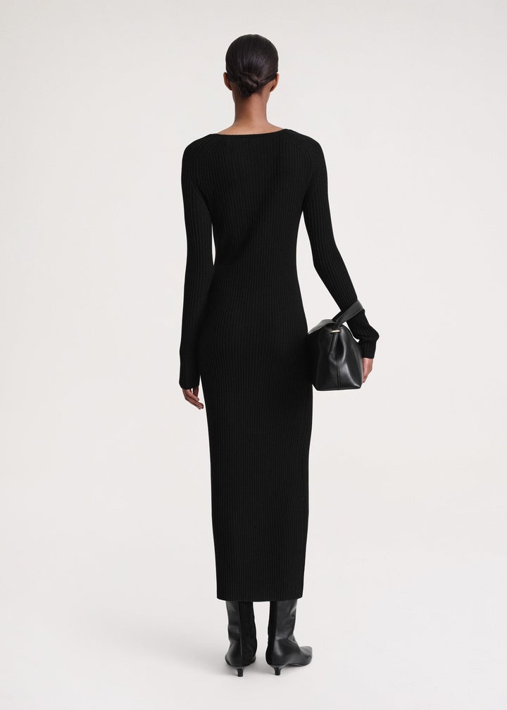 Ribbed merino dress black - 4