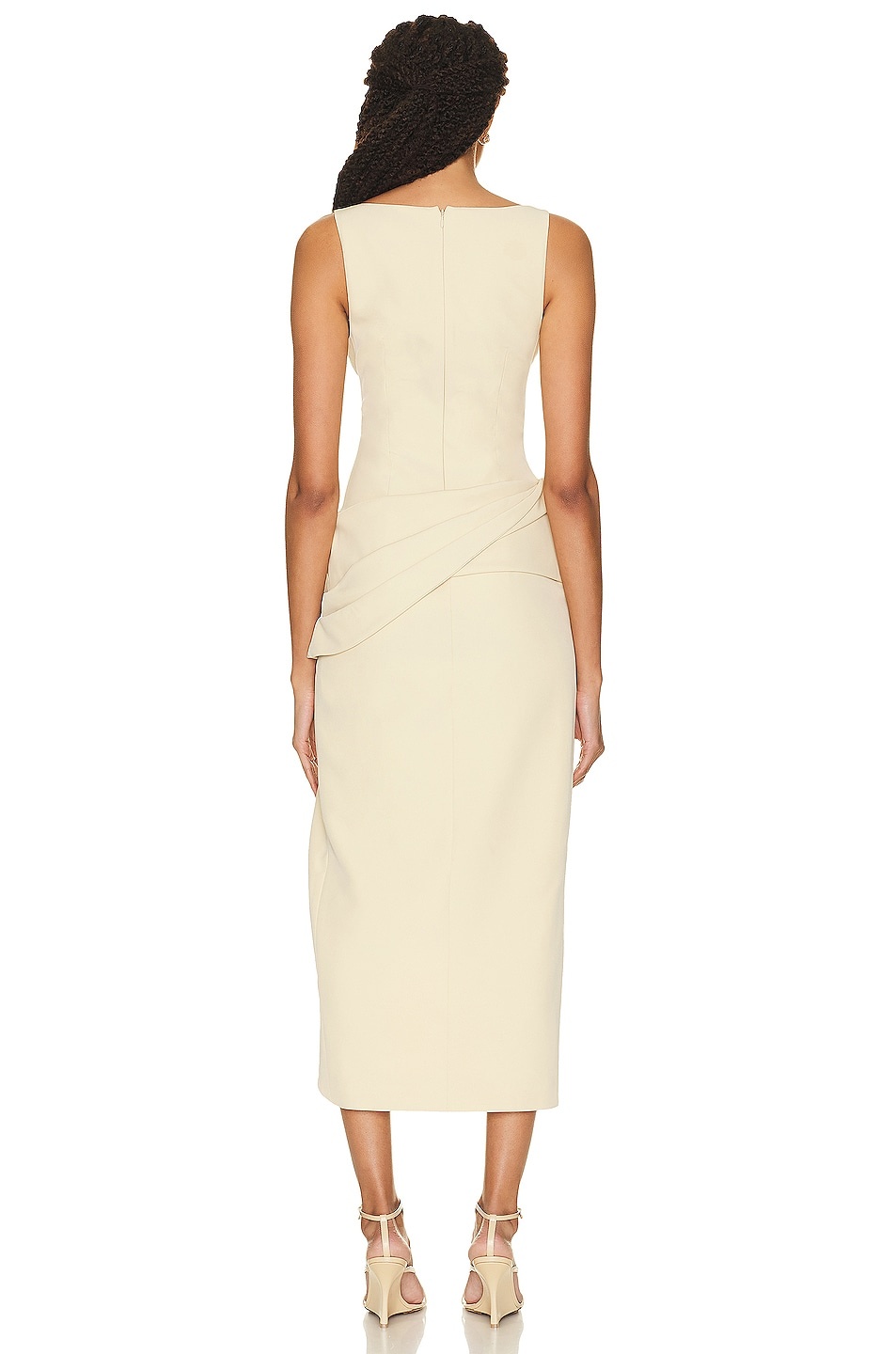 Angeline Technical Cocktail Crepe Draped Midi Dress - 4