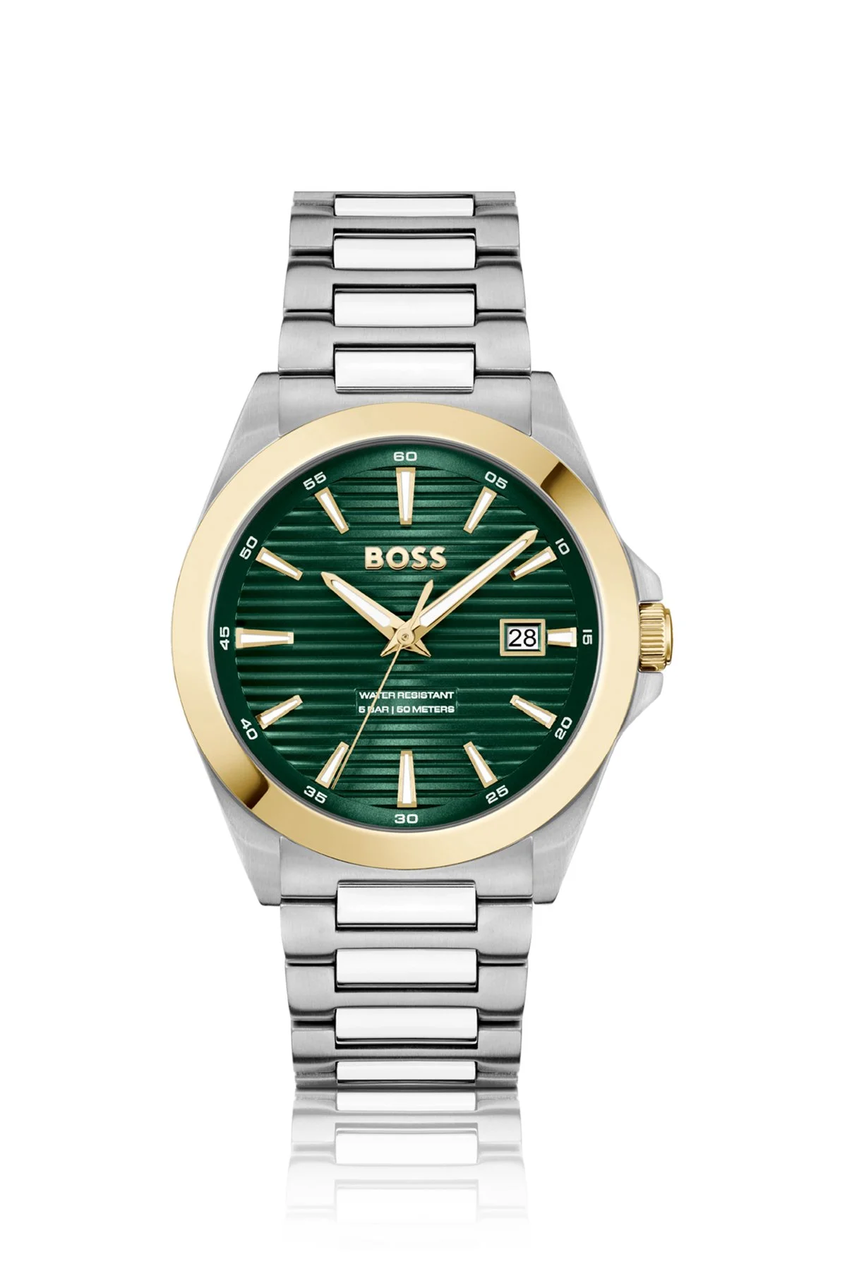GOLD- AND SILVER-TONE WATCH WITH GREEN GROOVED DIAL - 1