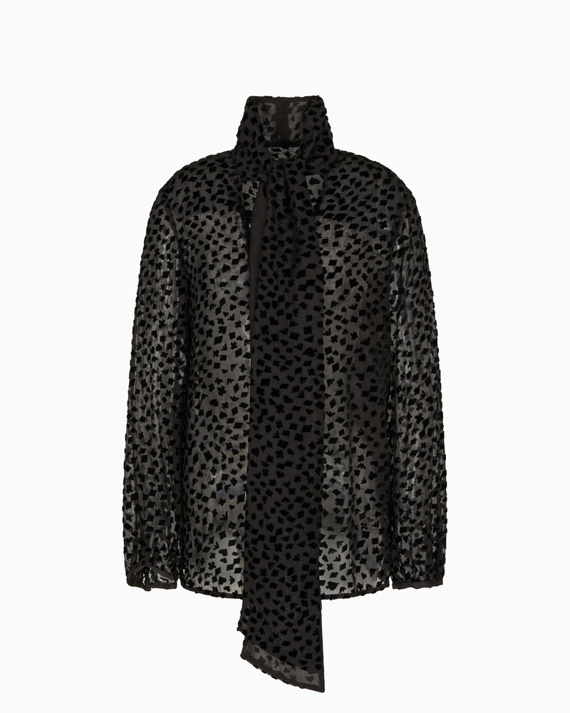 ASV JEU DE CARTES DEVORÉ TULLE SHIRT WITH FOULARD COLLAR 1