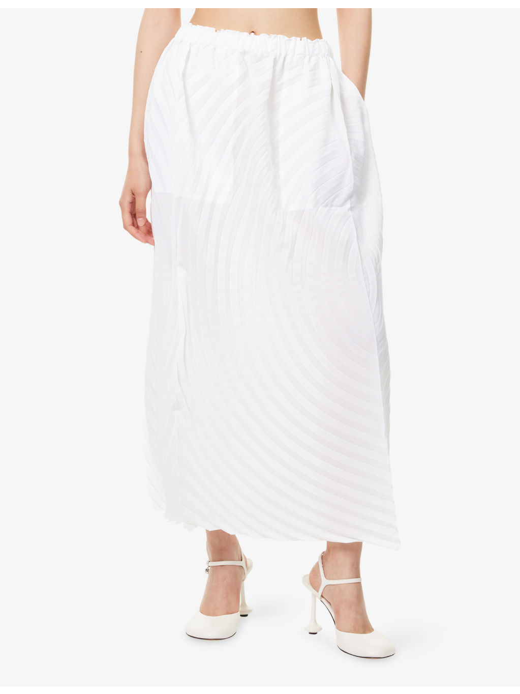 Paper Bag Pleats Knitted Midi Skirt - 3