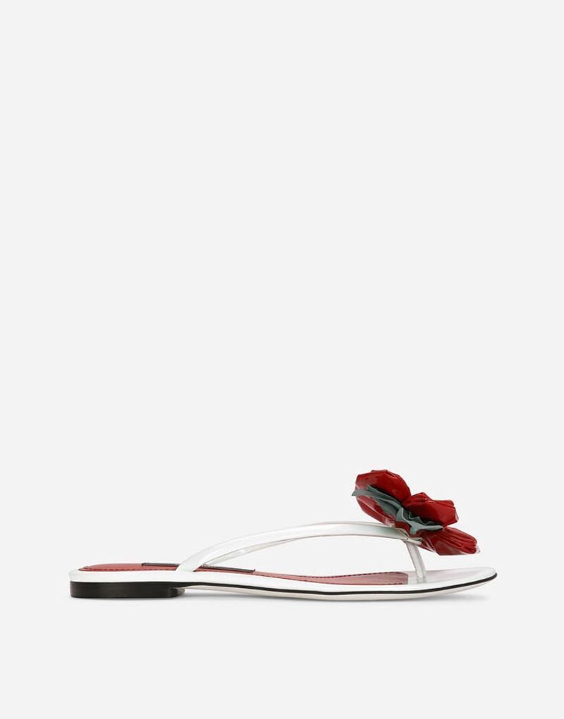 Patent leather thong sandals with floral embellishment 1