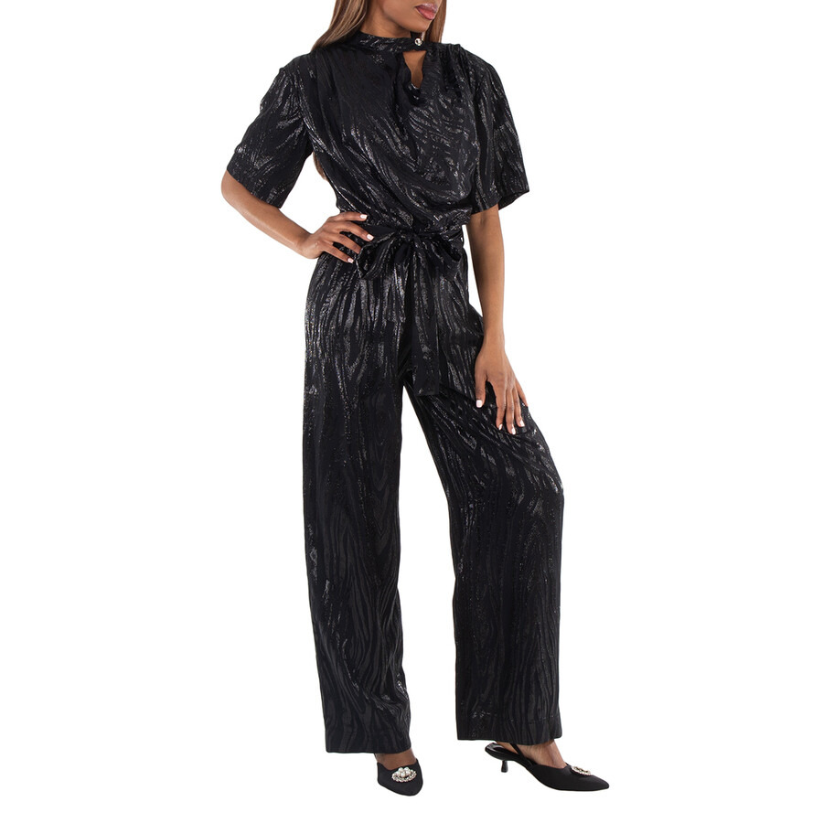 Stella Mccartney Ladies Black Woodgrain Print Lurex Jumpsuit - 5