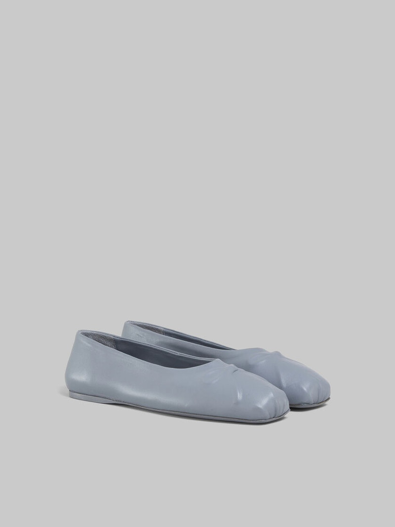 GREY NAPPA LEATHER SEAMLESS LITTLE BOW BALLET FLAT 2