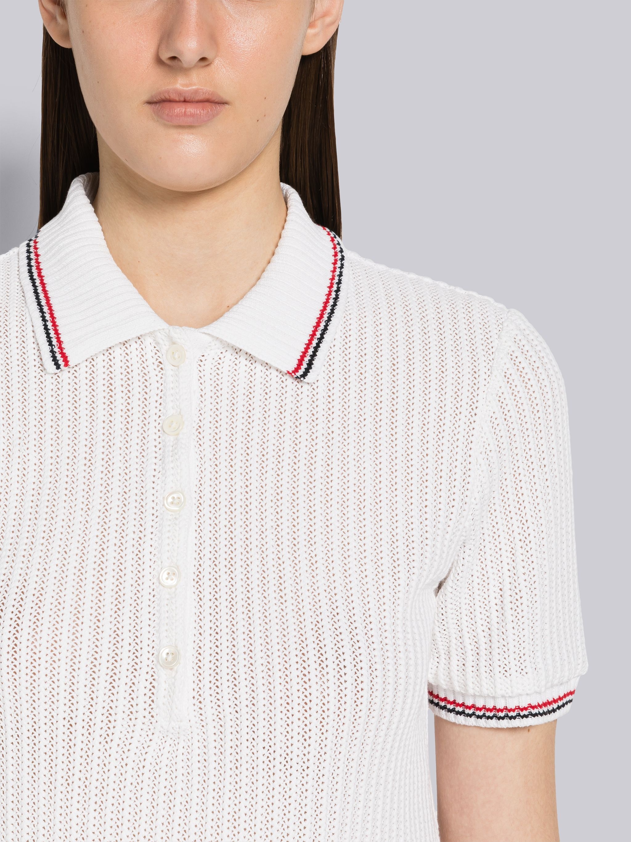 Solid Raschel Tipping Stripe Short Sleeve Polo - 5