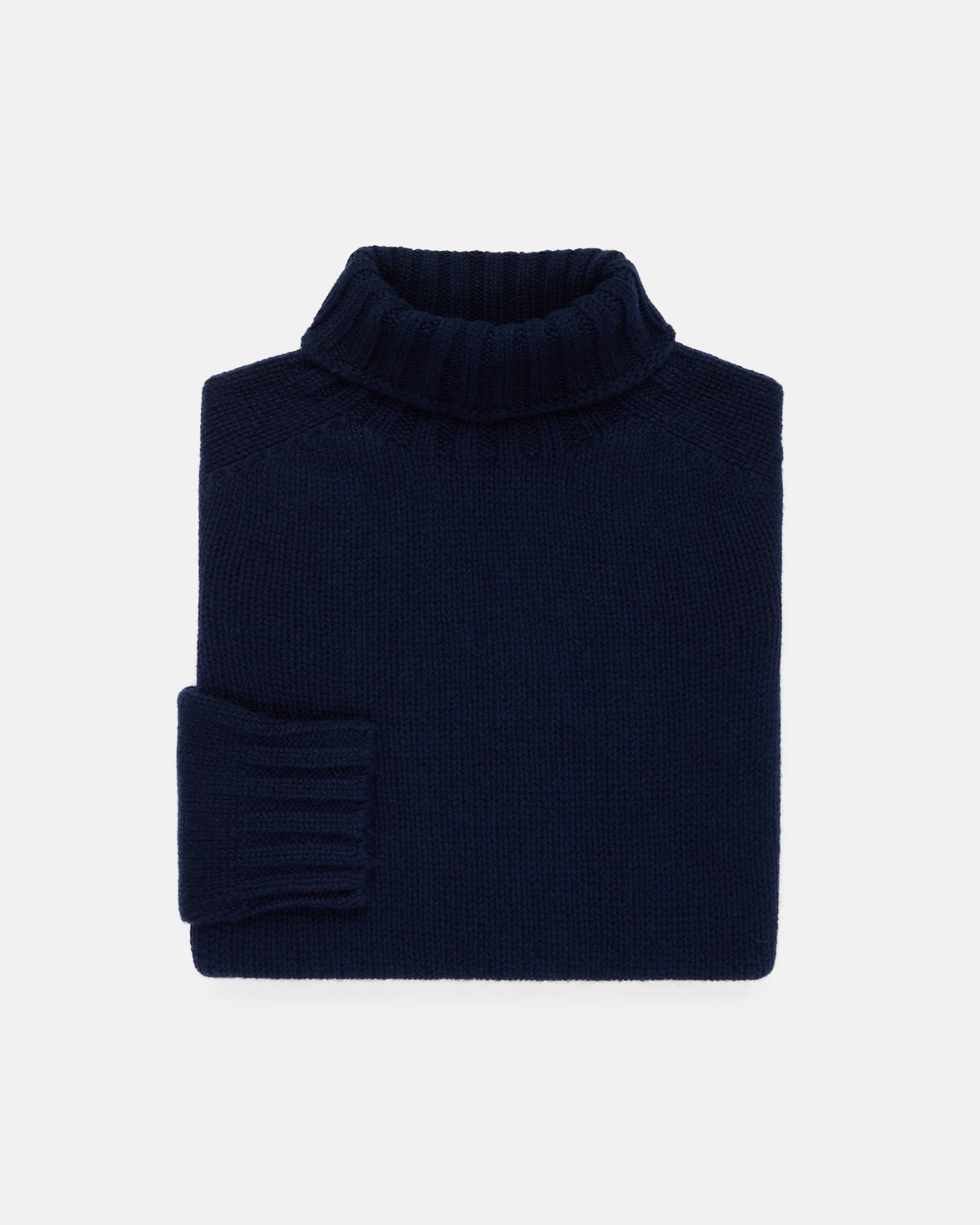 MADE-IN-SCOTLAND NAVY LAMBSWOOL TURTLE NECK SWEATER - 1