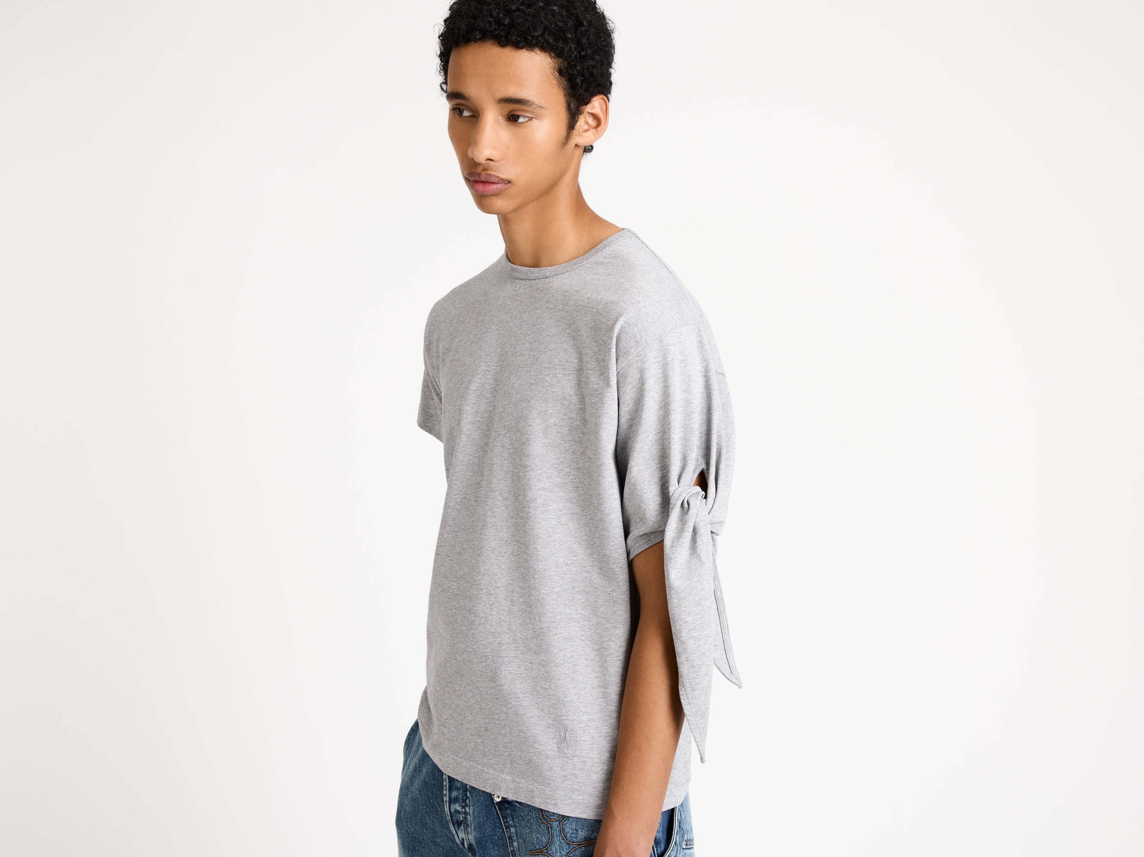 KNOTTED SLEEVE T-SHIRT IN MID GREY MELANGE - 5