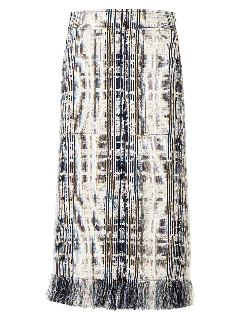Women's Stripe Raw Cotton Tweed Midi-Skirt - Black Ivory 1