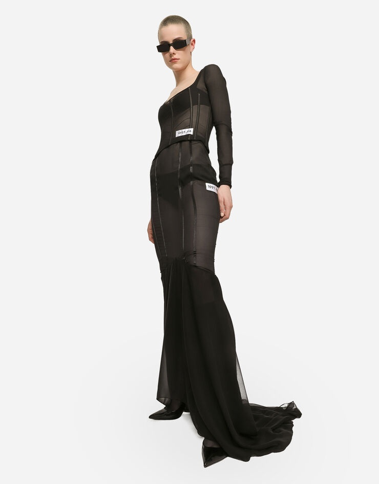 Long silk skirt with mermaid ruffle - 5