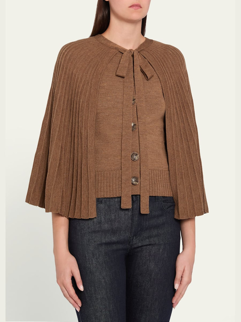 Pleated Wool Cape Cardigan 4